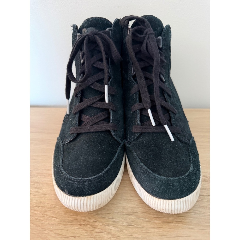 Sorel Out N About Wedge Sneakers 8 Black Suede High Top Hidden Heel NL4433